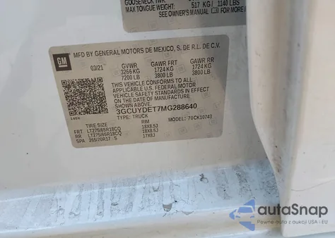 2021 Chevrolet Silverado 1500 4Wd Standard Bed Lt from USA, damaged, VIN 3GCUYDET7MG288640